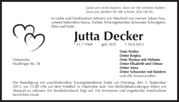 Traueranzeige von Jutta Decker von Pegnitz-Zeitung
